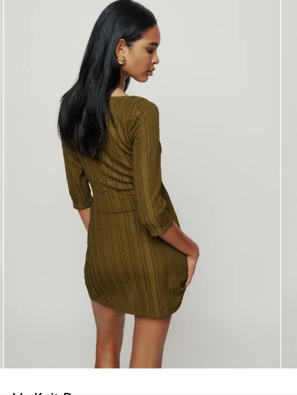 Reformation Olive Ribbed Square-Neck Mini Dress - Picture 3 of 3